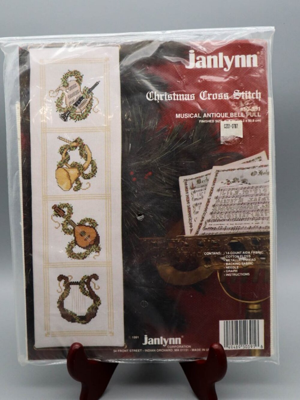 Vtg Janlynn Christmas Cross Stitch Sampler Kit Musical Antique Bells #50-391